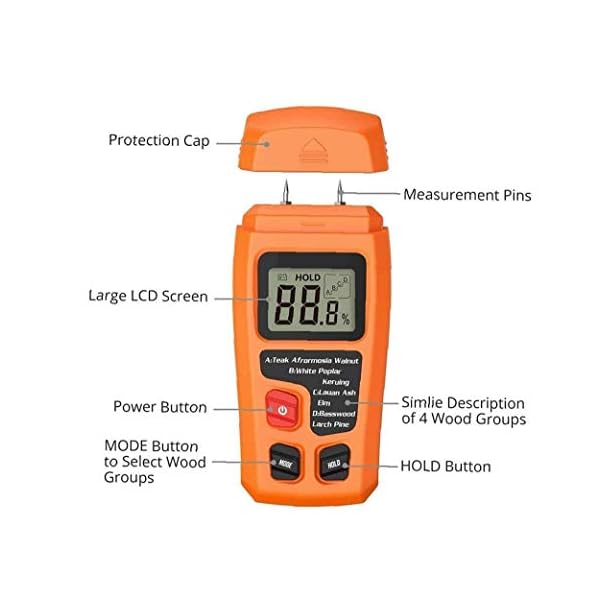 ZJ LIUJING Holz-Feuchtigkeitsmessgerät, LCD-Display, 0–99,9 %, zwei Laser, Messgerät, digitaler Feuchtigkeitstester… – Bild 4