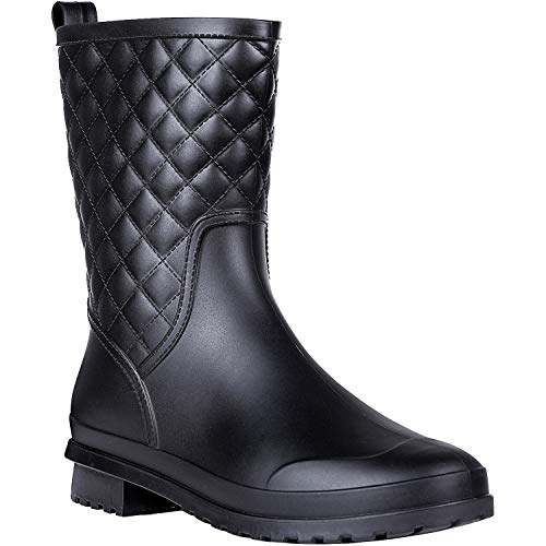 Litfun Womens Black Mid Calf Rain Boots Outdoor Work Waterproof Garden Booties Wide Calf Rain Shoes - Thumbnail 7