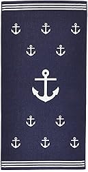 See Arus Jacquard Woven Turkish Terry Cotton Beach Towel, Anchor, Marine, 28x55 Details