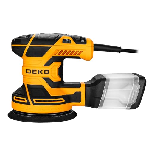 DEKOPRO 300W Orbital Sander, 6 Speed, 14000RPM, 16 Pieces Sandpaper, 125 mm Sanding Pad, Dust Collector, for Wood and Steel Surfaces