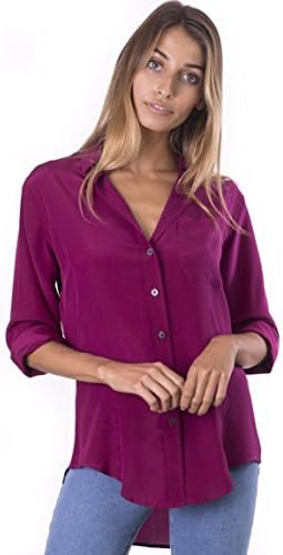 CAMIXA 100% Silk Blouses for Women Long Sleeve Button Up Shirts Crepe Satin Top