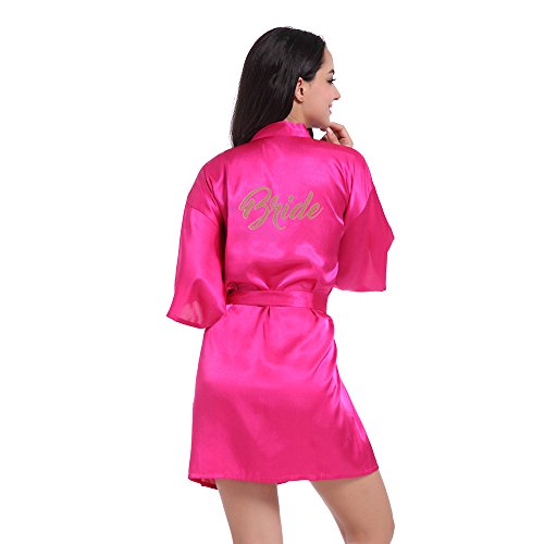 Amzchoice Satin Kimono Wedding Party Getting Ready Robe with Gold Glitter (Rose, XXL)