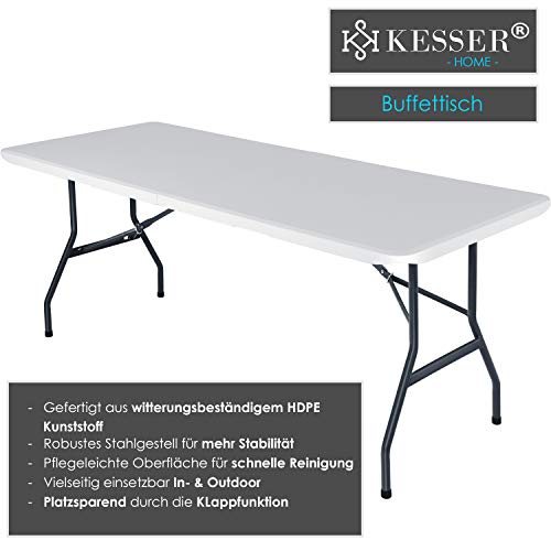 KESSER® Buffettisch Tisch klappbar Kunststoff 183x76 cm Campingtisch Partytisch Klapptisch Gartentisch für Garten, Terrasse und Balkon zusammenklappbar 6 Personen inkl. Tragegriff, Weiß – Bild 3