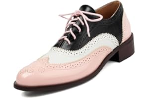 DEVILEYEZE Women's Patent Leather Perforated Lace-up Oxfords Multicolor Colorful Brogues Wingtip Derby Shoe Ladies Plus Size Vintage Dress Oxfords-15 Yards
