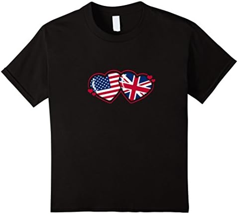 Kids Love Hearts USA Union Jack UK Flags Entwined Valentine Shirt 10 Black