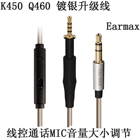 Brand new Genuine EarMax Upgrade Earphone Headphone Cable for K450 K451 Q460 K480 High Quality sliver plated 3.5k glod plug with remote control and mic