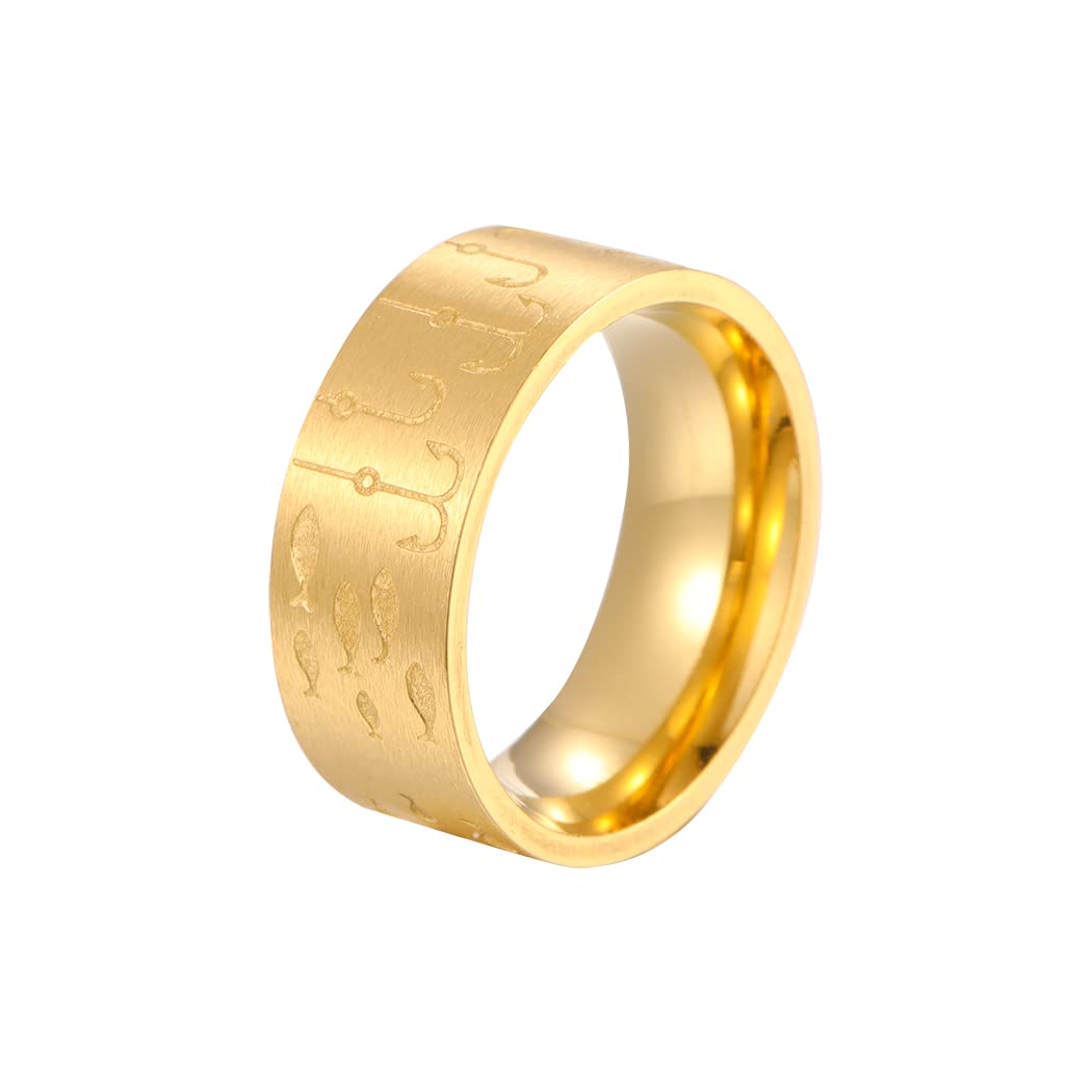 QIAMNI 316L Stainless Steel Leaf Pattern Men's Wedding Rings, Luxurious Unique Design for Men's Engagement Wedding Wedding Anniversary Men (SPR029-Gold)