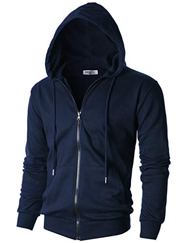 OHOO Men's Slim Fit Zip-Up Hoodie – Lightweight Long Sleeve With Kangaroo Pocket, Lavender