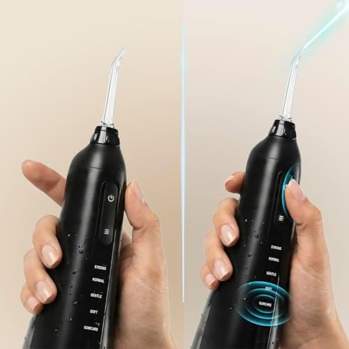 Munddusche ToothCare 6000 Jet Liberty, 180 ml, 1500 Impulse/Min, 5 Modi inkl. GumCare, 4 magnetische 360°-Düsen, IPX7 wasserdicht, 30 Tage Akku, Ladestation, Auto-Off nach 90 Sekunden