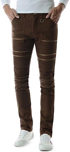 TheLees (TLP24) Slim fit Skinny Stretchy Zipper Deoration Destroyed Cotton Jeans BROWN 32W/31L(Tag size L)