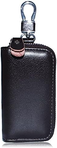 Genuine Leather Men Oversized Zip Around Key Case Car Key Wallet 8 Hook (Brown)