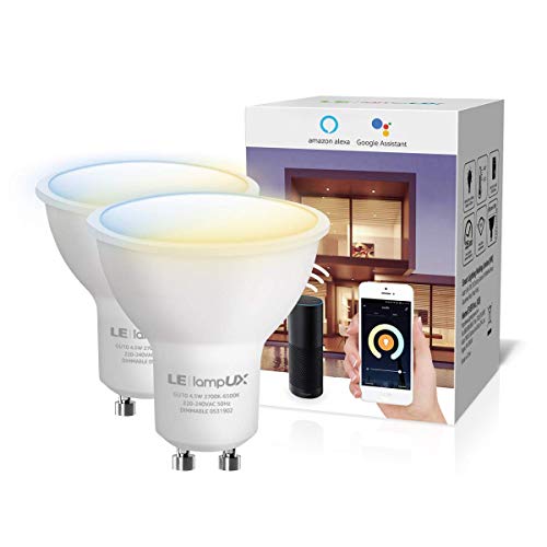 LE-Bombillas-Inteligentes-GU10-Bombilla-WIFi-Funciona-con-Alexa-y-Google-Home-Blanco-Clido-a-Fro-Regulable-No-Requiere-HubPaquete-de-2410lm-45W50W-2700K-6500K-24GHz-WiFi