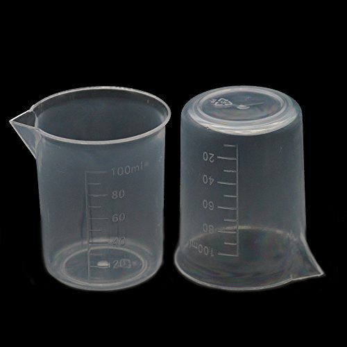 Fujiyuan 5 pcs 100ml Measuring Beaker Cups Lab Supplies Test Graduated Plastic Clear Container Liquid Kitchen