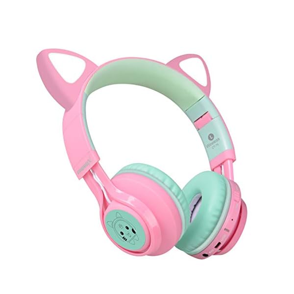 Riwbox Bluetooth Headphones, CT-7 Cat Ear LED Light Up Wireless Foldable Headphones Over Ear with Microphone and Volume…