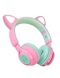 Riwbox CT 7   Auriculares de diadema con Bluetooth para gato, con luz LED, inalámbricos y con control de volumen para iPhone, iPad, smartphones, ordenadores portátiles, PC y TV
