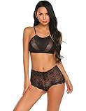 Oheetu Women's Bralette Bra and Panty Set Lace Babydoll Strappy Lingerie Sleepwear