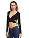 ROMWE Women's Long sleeve Deep V Neck Wrap Crop Top