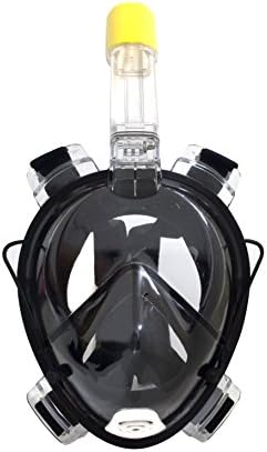 Pananas 180° Panoramic Seaview Full Face Snorkel Mask with Breathing Tube for Diving and Action Camera Attachment (Black, S/M)