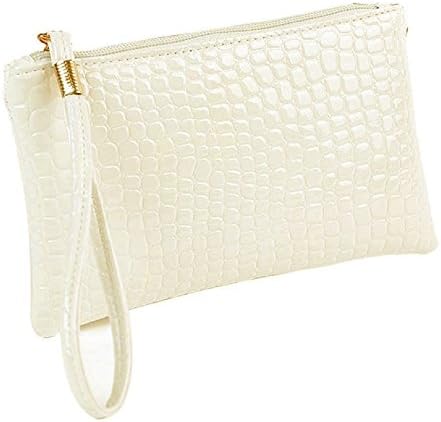 DETALLAN Fashion Women Crocodile Leather Clutch Handbag Minimalist Coin Purse (White)