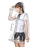 Zicac Womens Girls' Transparent Raincoat Waterproof Rain Jacket With Hood