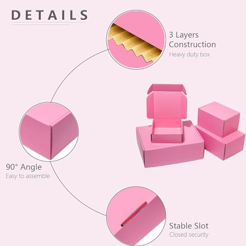 Small Shipping Boxes, 6x6x2 Inches 25 Pack Pink Corrugated Cardboard Mailing Box for Small Business, Cute Tab Locking Literature Mailer for Packing Jewelry Ornament Gift Craft Packaging Supplier