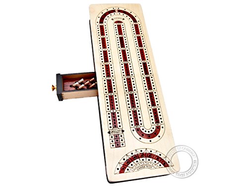 House of Cribbage - Continuous Cribbage Board Alphabet e Shape inlaid in Maple Wood / Bloodwood : Size - 12.5" x 4" - 3 Track - Separate Storage Space for Two Deck of Cards & Pegs