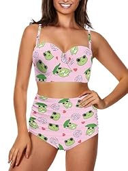 Howilath Halter Bikini Cute Cartoon Frog Swimsuits