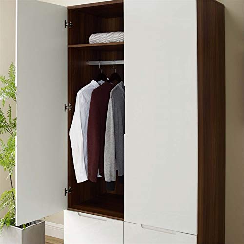 Modway Origin Contemporary MidCentury Modern Wardrobe in Walnut White Pricepulse