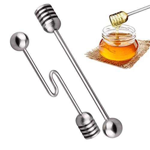 2 Pieces Stainless Steel Honey Dippers Stirring Stick Stirrer, Straight and Curved Syrup Spoon Wand 2 Pieces Stainless Steel Honey Dippers Stirring Stick Stirrer, Straight and Curved Syrup Spoon Wand