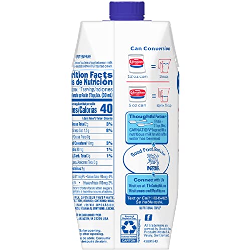 Carnation NESTLE Evaporated Milk 17oz Tetra Carton, 204 Fl Oz, (Pack of