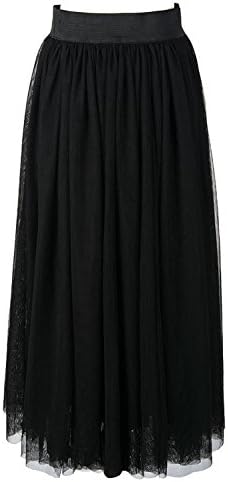 Women's A-line Tutu Skirts with Stretch High Waist, Lining and Mesh Tulle L(85 cm), Black
