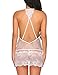 Avidlove Women Lace Babydoll Lingerie Sheer Lace Bodysuit V Neck Sleepwear Strap Chemise Teddy Dress White XL