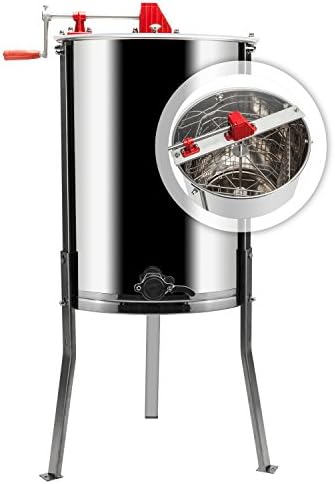 4 Frames Stainless Steel Manual Honey Extractor Beekeeping Equipment with Holder Silver