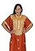 Treasues of Morocco Women Caftan Handmade Breathable Cotton Short Sleeve with Gold Hand Embroidery one Size Orange