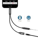 Lightning Splitter for iPhone 8/8 Plus,Headphone Adapter for iPhone 7/7 Plus,Wofalodata 3nd Generation Connector 3.5mm Audio and Charge Cable Connector Compatible for iOS 10.3(Black)