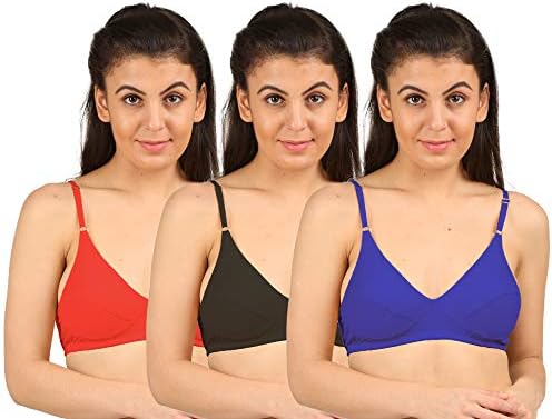 Aswati Women's Cotton Adjustable Strap Knitted Everyday Bra 3 Combo