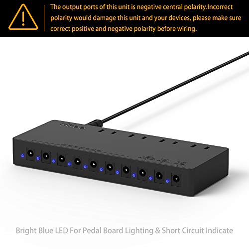 Hiree Guitar Pedal Power Supply Adapter Station Distributor 10 Isolated DC Output for 9V/12V/18V Effect PedalBoard with 4 AC Outlet for Charging Speaker, Musical Instruments - Thumbnail 3