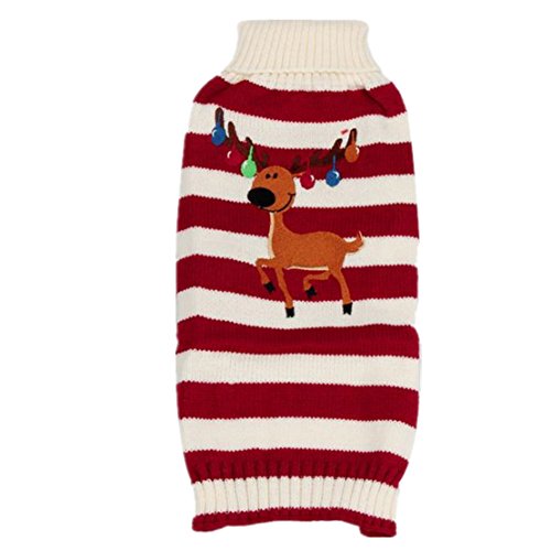 WEUIE Hot Sale Reindeer Pet Puppy Cat Sweater Striped Knit Crocheted Coat (S,Red)