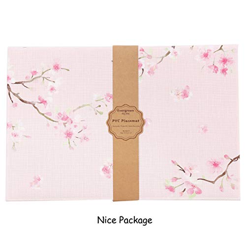 Topadorn Woven Vinyl Placemat Plastic Wipeable Washable Kitchen Dining Table Mat Non Slip Heat Stain Resistant, Pink, Set of 4