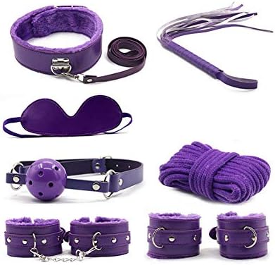 7 Pieces Master Servant Clothing ToyWomen Hot Suit PU Leather Kit Costume Accessory Set for Cosplay Restraints Clothes(Purple)