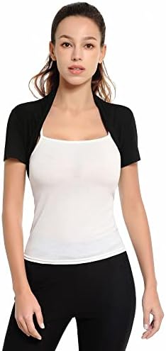 short sleeve shrugs for dresses Women's Ruched Short Sleeve Shrugs Bolero Cropped Open Front Cardigan