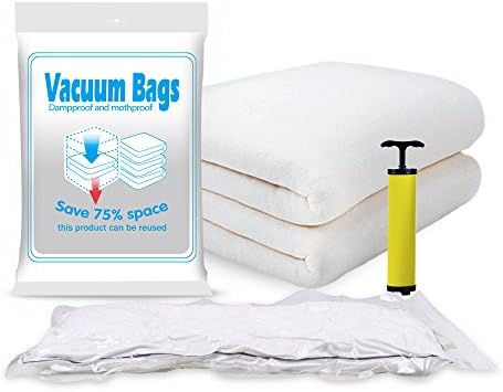 Space Saving Vacuum Storage Bags for Clothing and bedding with Free Hand Pump (4+2 pack--4 in different size,2 free for replacement)