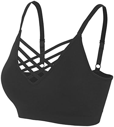 BOHENY Women's Front V-Lattice Bralette With Adjustable Straps and Removable Bra Pads-L/XL-Ash_Grey