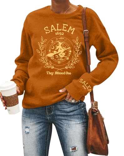 Halloween 1692 They Missed One Long Sleeve Halloween for Women Shirt Funny Long Sleeve Novelty Casual Gift Pullover(Small,Brown-01) at Amazon