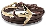Golastartery Punk Alloy Anchor Bracelet Hand Leather Cuff Bracelet(Light Coffee)