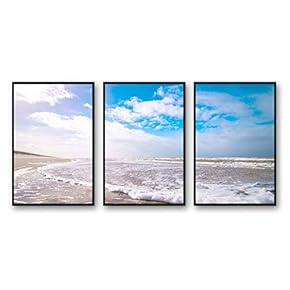 Framed Canvas Wall Art for Living Room, Bedroom Ocean Sea Beach Canvas Prints for Modern Home Decoration Ready to Hang - 16"x24"x3 Panels
