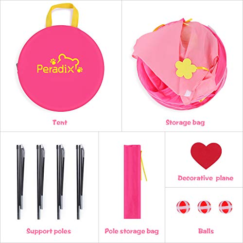 Peradix Girls Play Tent Toy, Kids Princess Castle Pop Up Tent Playhouse Birthday Gift for Children Toddlers Indoor and Outdoor Games with carrying Case (Pink)