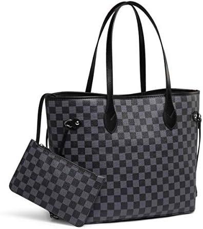 Daisy Rose Checkered Tote Shoulder Bag with inner pouch - PU Vegan Leather