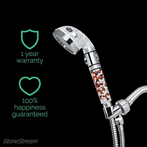 Shower Head High Pressure by StoneStream® Original Filter Shower Head for Hard Water with 3 Spray Settings — with EcoStop Button (ON/Off) for Non-Electric Showers Only