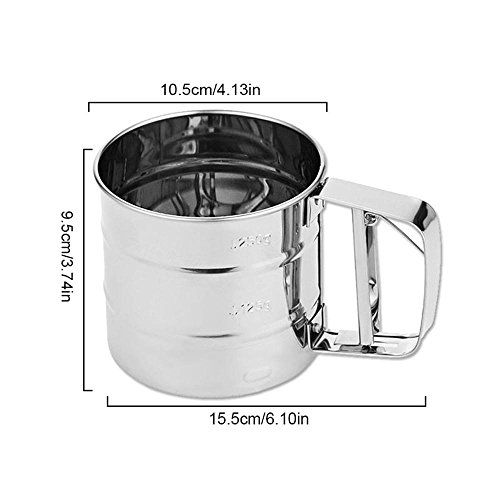 Pawaca Big Capacity Stainless Steel Flour Sifter 13 Ounce, Food-Grade Mesh Sieve with Measuring Scale Mark, Lead Free, No Plating, Rustproof, Baking Shaker for Icing Coffee Powder Dusting, and More - Thumbnail 6